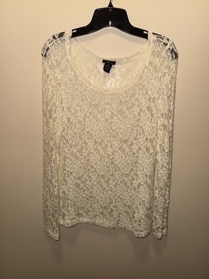 Rue 21 Women's Cream Lace Long Sleeve Blouse Size XL Fairycore Cottagecore