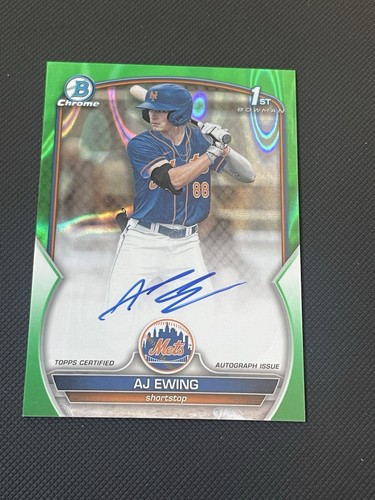 AJ Ewing 2023 Bowman Draft Cromo 1° Bowman Verde Lava Rifrattore Auto #/99 Mets - Foto 2 di 3