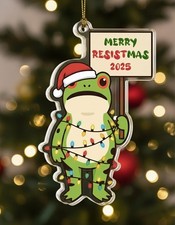 Portland Frog Santa Hat Christmas Lights Merry Resistmas 2025 Shape Ornament