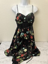 My Michelle Women's Black Floral Print Spaghetti Strap Y2K Dress Sz 5/6 F