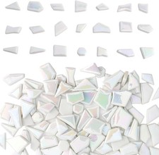 Youway Style Iridescent White Mosaic Tiles for Crafts Bulk,200g White Stained Gl