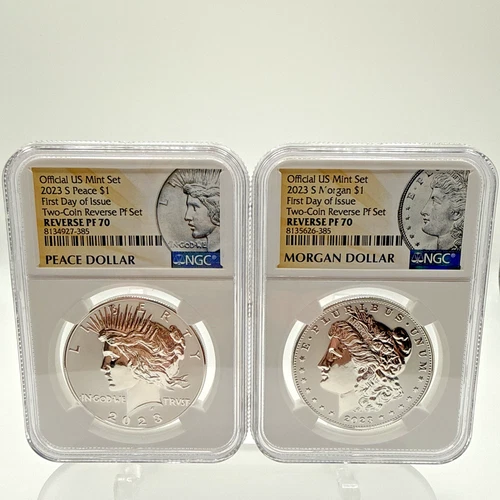 2023 S Morgan & Peace Dollar NGC PF70 Reverse Proof FDI Two Coin Set