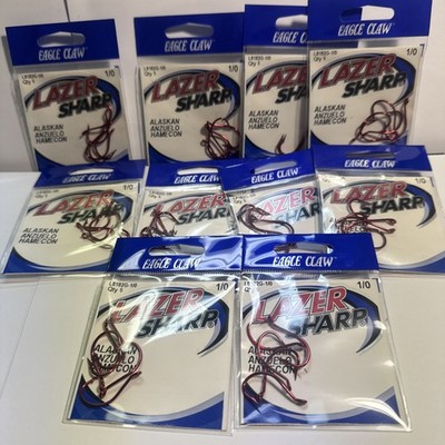 50 Eagle claw  L8182G-1/0 Alaskan Sea Guard Red  Octopus Hooks 1/0
