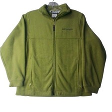 Columbia Fleece Jacket Youth 10/12 Olive Green Full Zip Mountain Mock Neck