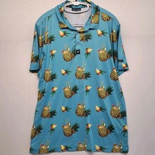 Bad Birdie Men's Size L Golf Polo Pina Colada Pineapple Print Short Sleeve