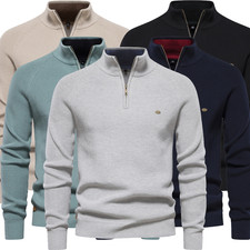 Mens Sweatshirt Pullover Half Zip Jumper Top Plain Sweater Outdoor Casual