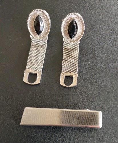 Vintage Silver-tone Mesh Wrap Around Cufflinks  & Scissor Tie Clasp/Clip-Italy. - Picture 4 of 6