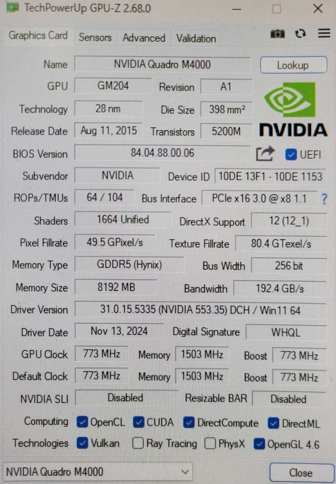Dell NVIDIA Quadro M4000 8GB GDDR5 PCIe Graphics Card Dell P/N: 0YR7H5 Q_ - Image 2 of 4