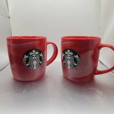 Starbucks Red Glass Coffee Mug Set 2 Holiday Style 11oz Microwave Dishwasher Sfe
