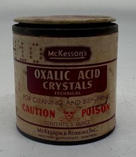 Vintage McKesson Oxalic Crystals Tin Poison Can 1oz w/ Lid Apothecary