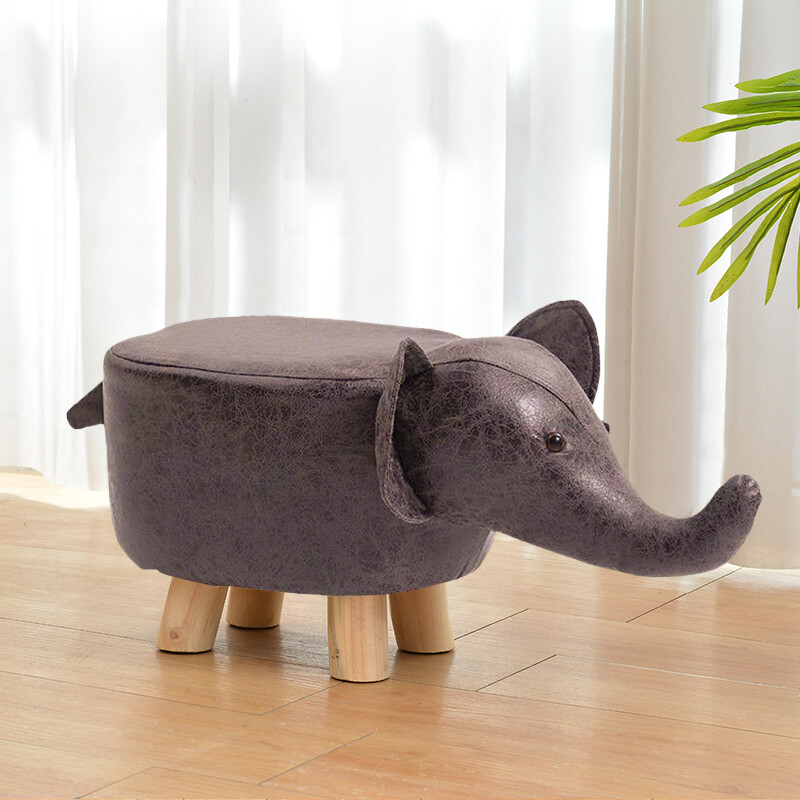 Elephant Footstools Animal Stool Ottoman Fabric PU Padded Seat Wood