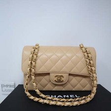 NEW CHANEL Small Classic Bag Quilted Double Flap Beige Caviar Gold Hardware