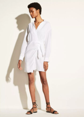 Vince Long Sleeve Wrap Shirt Dress White Long Sleeves # V731051350 XL