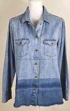 Tru Luxe Jeans ~woman Size L~ Blue Denim Cotton Jacket/shacket Raw Hem.