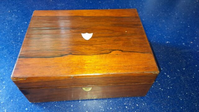 ANTIQUE ROSEWOOD SEWING BOX WITH INNER TRAY