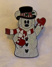 Disney Parks Snowman Mickey Sparkle Prismatic Glitter Christmas Pin