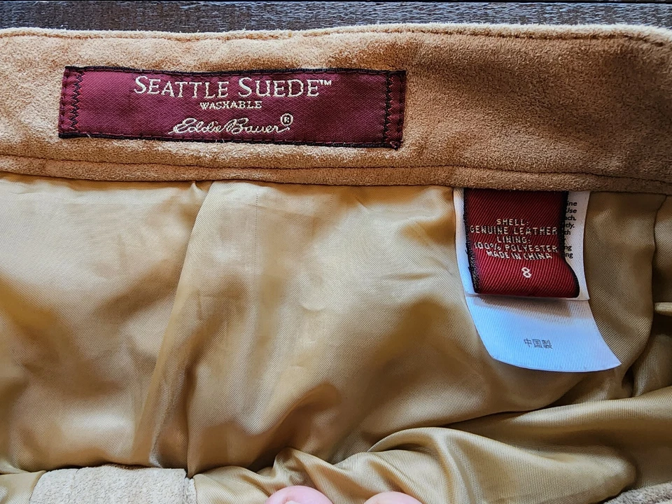 Mujer Seattle Gamuza Eddie Bauer Tostado Marrón Forrado Recto Cuero Falda Talla 8 Foto 4 de 4