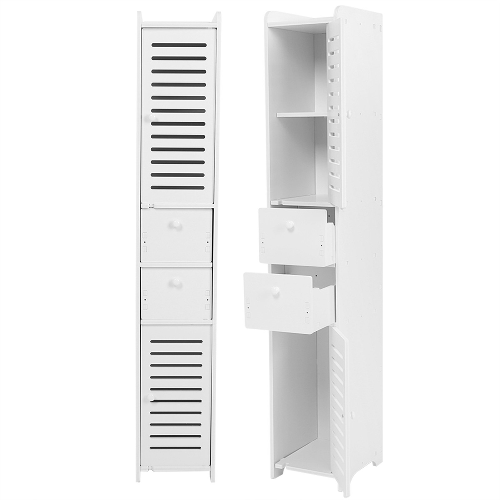 White Bathroom Corner Shelf Slim Cupboard Storage Toilet Unit