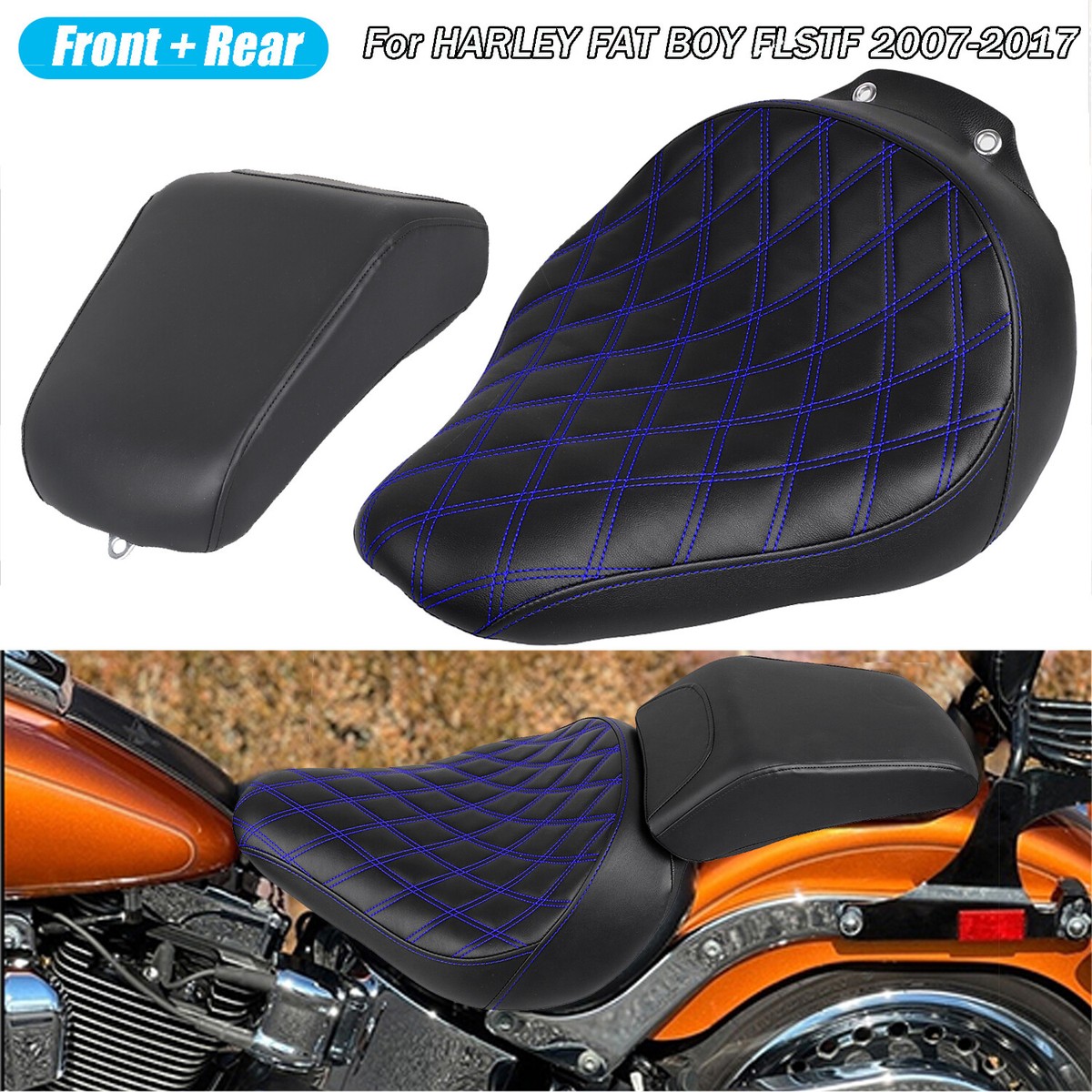Front & Rear Driver Passenger Solo Seat Set For Harley Fat Boy 