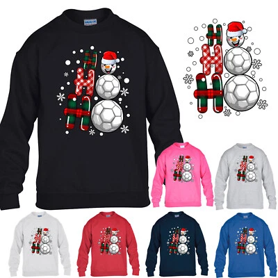 Ho Ho Ho Football Christmas Boys Sweatshirt Xmas Santa Girls Kids Gift Jumper
