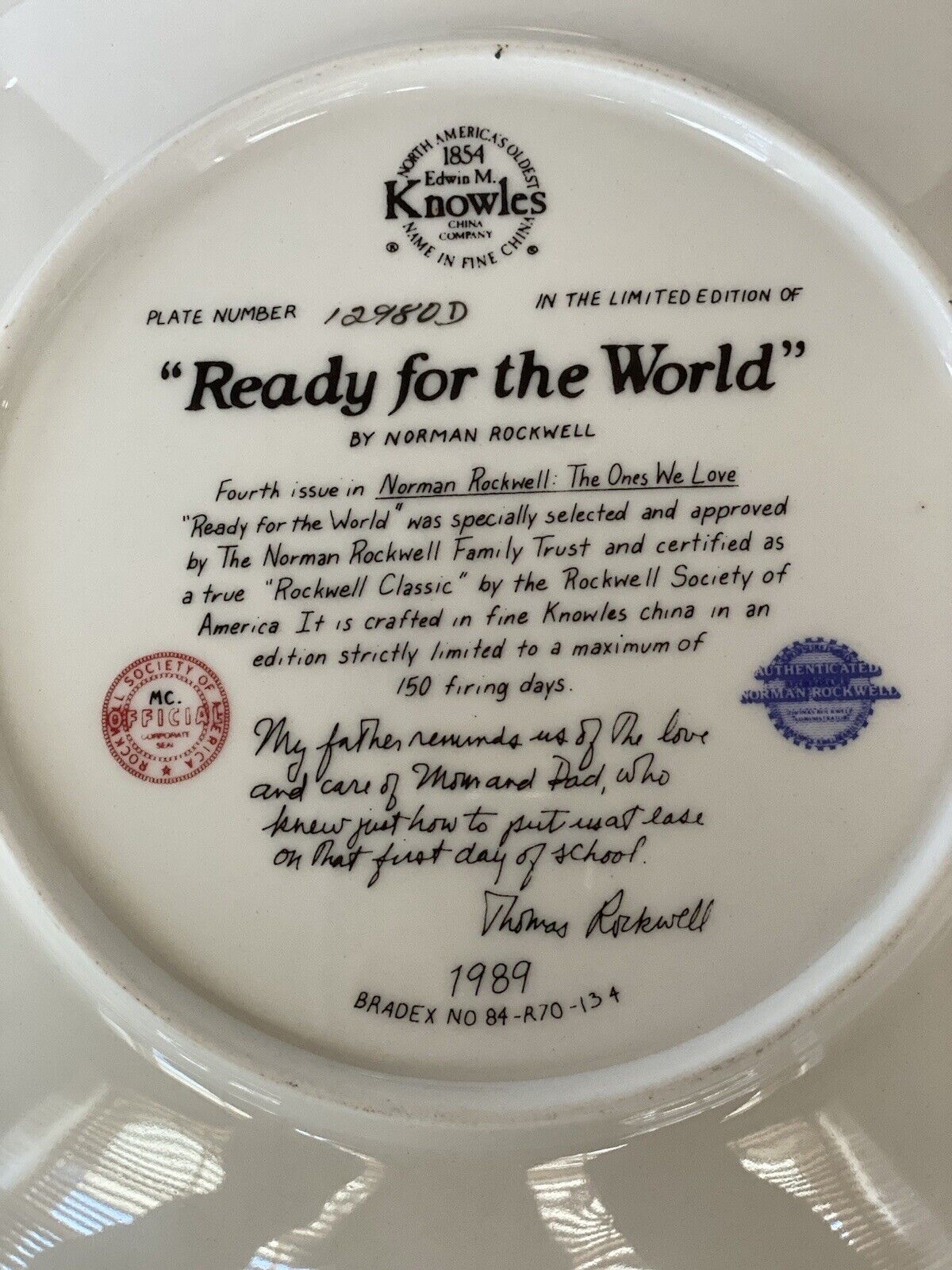 Vintage Norman Rockwell “Ready For The World” 1989 Collectors Plate ￼