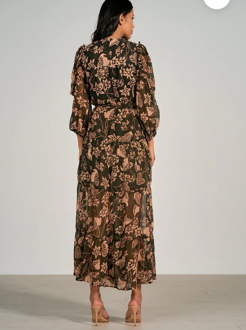 Elan Floral Boho Maxi Dress Size Medium Long Sleeve Wrap Blush Pink Autumn 🍂