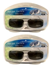 2 Polar Optics 52 rec 8 Polarized Black Full Frame clip on Sunglasses W. Case