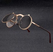 Vintage Steampunk Flip Sunglasses Retro Round Metal Sun Glasses for Men Women
