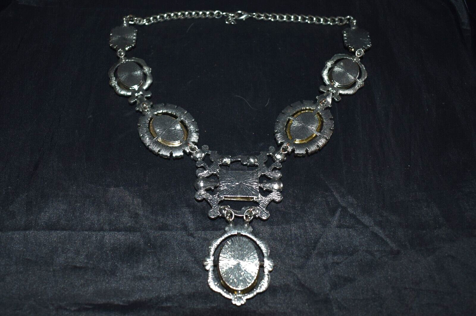 UNSIGNED Statement Necklace Silver Tone Multi-Col… - image 8