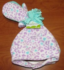 NEW JUMPING BEANS BABY GIRLS PURPLE  TEAL HAT  MITTENS SET 6-18M 2T-4T LEOPARD