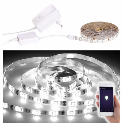 Luminea WLAN-LED-Streifen, weiß, 2 m, Amazon Alexa & Google Assistant komp.