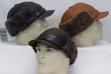 100% Sheepskin Shearling Leather Fur Elmer Fudd Captain Trapper Aviator Hat S-3X
