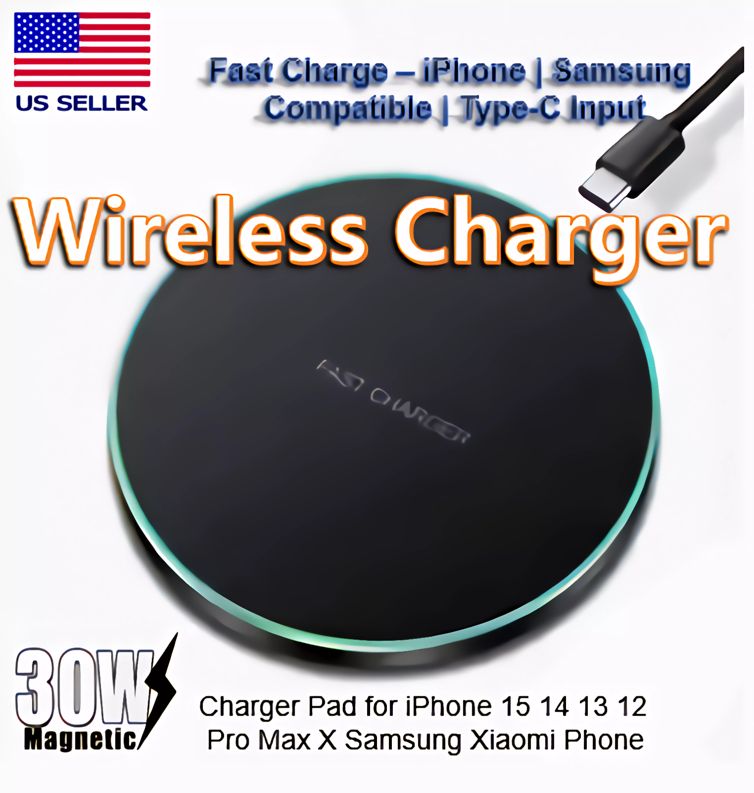 30W Magnetic Qi Wireless Fast Charger for iPhone Samsung Galaxy