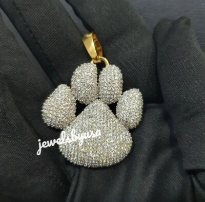 Flooded Iced Men's 3.3Ct Genuine Moissanite Dog Paw Charm Pendant 925 Silver