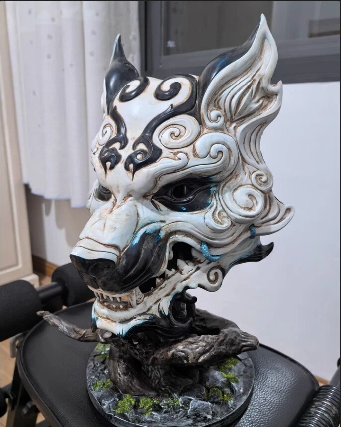 Handmade Black Myth: Wukong White Face Mask The Monkey King Cosplay Mask Prop - Image 2 of 4