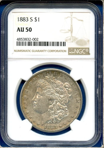 1883 S NGC AU50 Morgan Silver Dollar $1 US Mint Rare Key Date Coin 1883-S AU-50