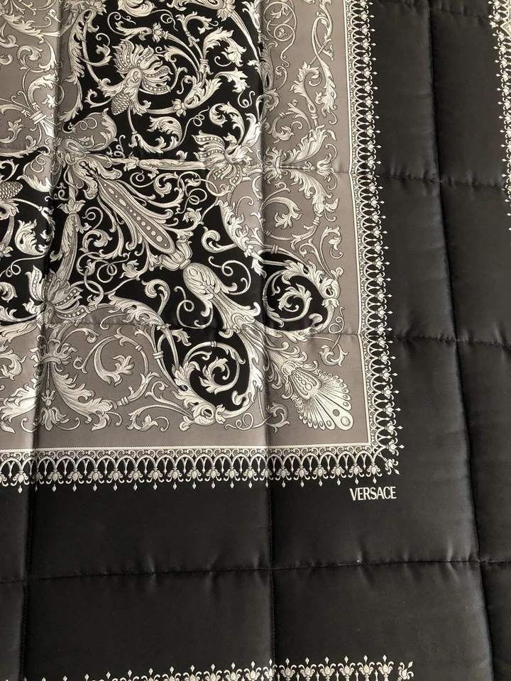 VERSACE King Size Black And Silver Baroque Comforter Silk and Velvet - Image 4 of 4