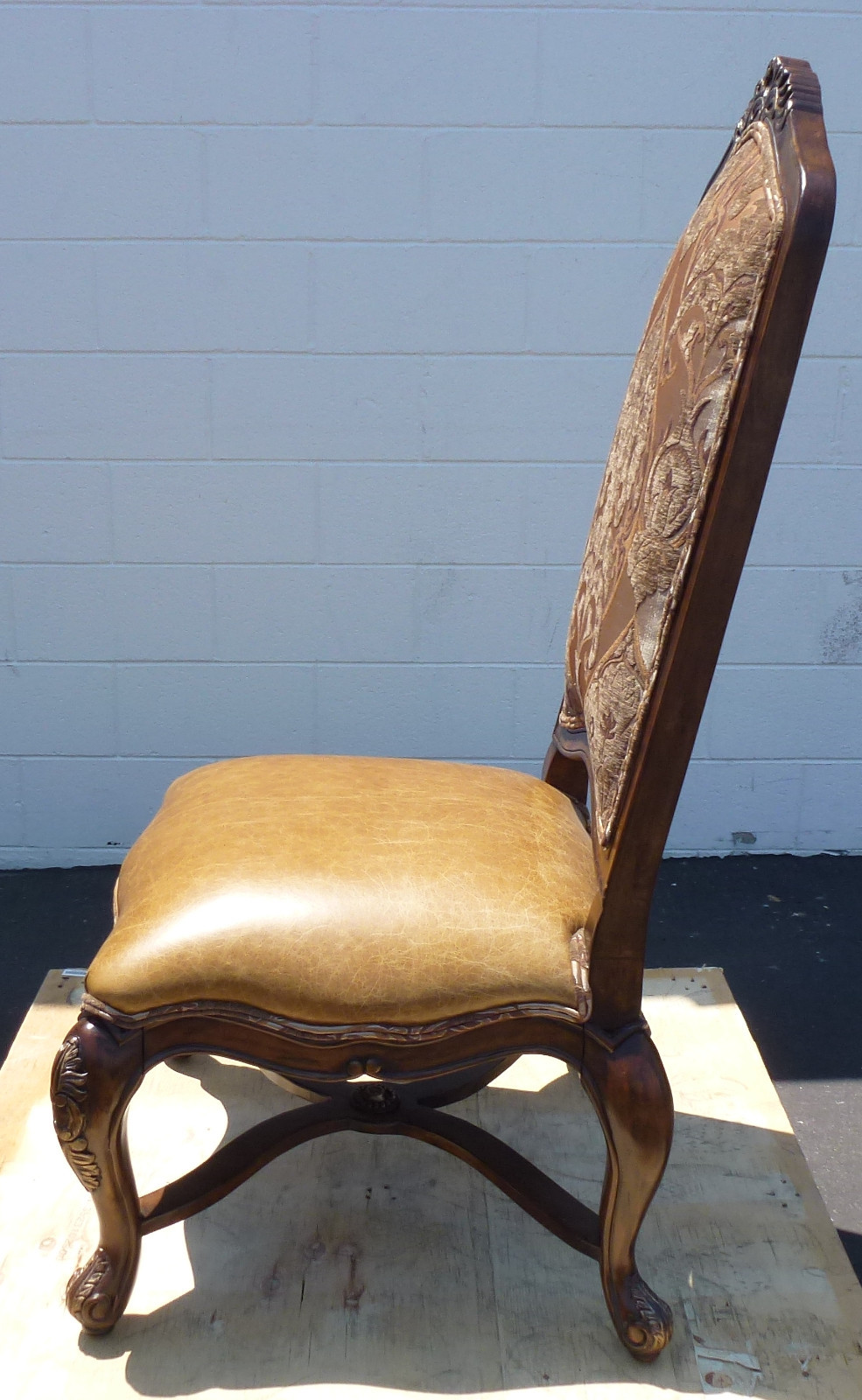 Ital Art Design Dining Chair Patterned Belgian Fabric Genuine Leather