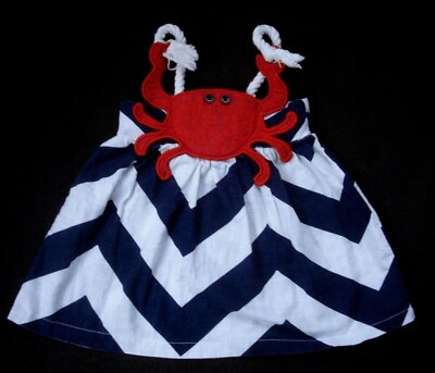 Mud Pie Infant Dress Navy White Red Crab Rope Straps Size 0-6 Months