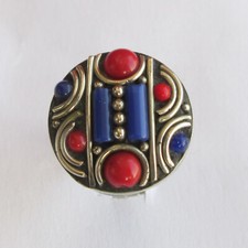 Tibetan Silver Coral Blue Lapis Handmade Boho Jewelry Adjustable Unisex Ring R48