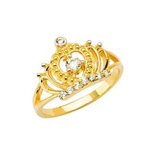 Kid 14k Yellow Real Gold Baby CZ Crown Children's Baby Ring Band Size 3