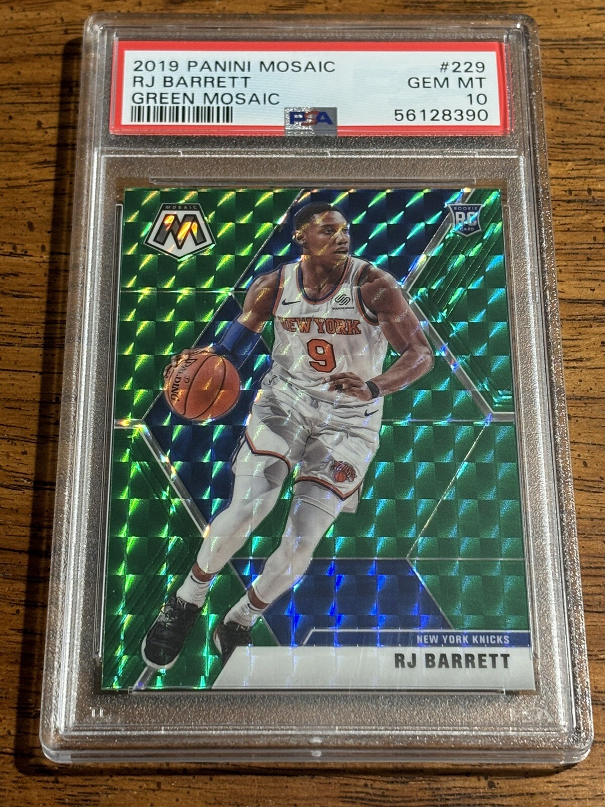 2019-20 Panini Mosaic Green Prizm #229 RJ Barrett PSA 10 Gem Rookie Raptors SP