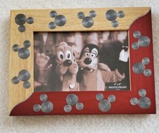 Disney Parks Authentic Original Mickey Mouse 4x6 Frame-Metal Inlaid In Wood-New