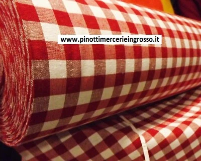 PINOTTI TESSUTO STOFFA PER TOVAGLIA A QUADRI MM15 BIANCO ROSSO VENDITA METRO/ALT CM 280
