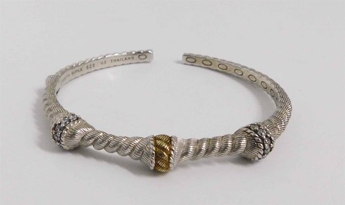 Judith Ripka .925 Silver Rope Crystal Cuff Hinged Bracelet 22.53g