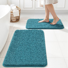 Teal Bathroom Rugs Set 2 Piece, Soft Absorbent Microfiber Bath Mat Set, Non Slip