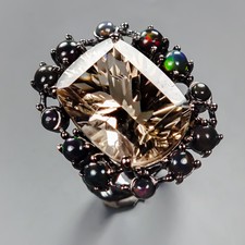 Handmade 29 ct Natural Smoky Quartz Ring 925 Sterling Silver Size 8.5 /R433938