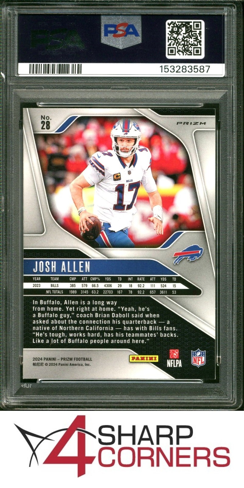 2024 PANINI PRIZM RED WHITE BLUE #28 JOSH ALLEN PSA 10 view 2