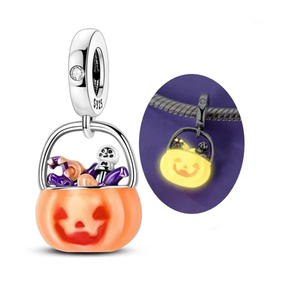 NEW Glow-in-the-Dark Trick or Treat Pumpkin Pail Dangle Charm