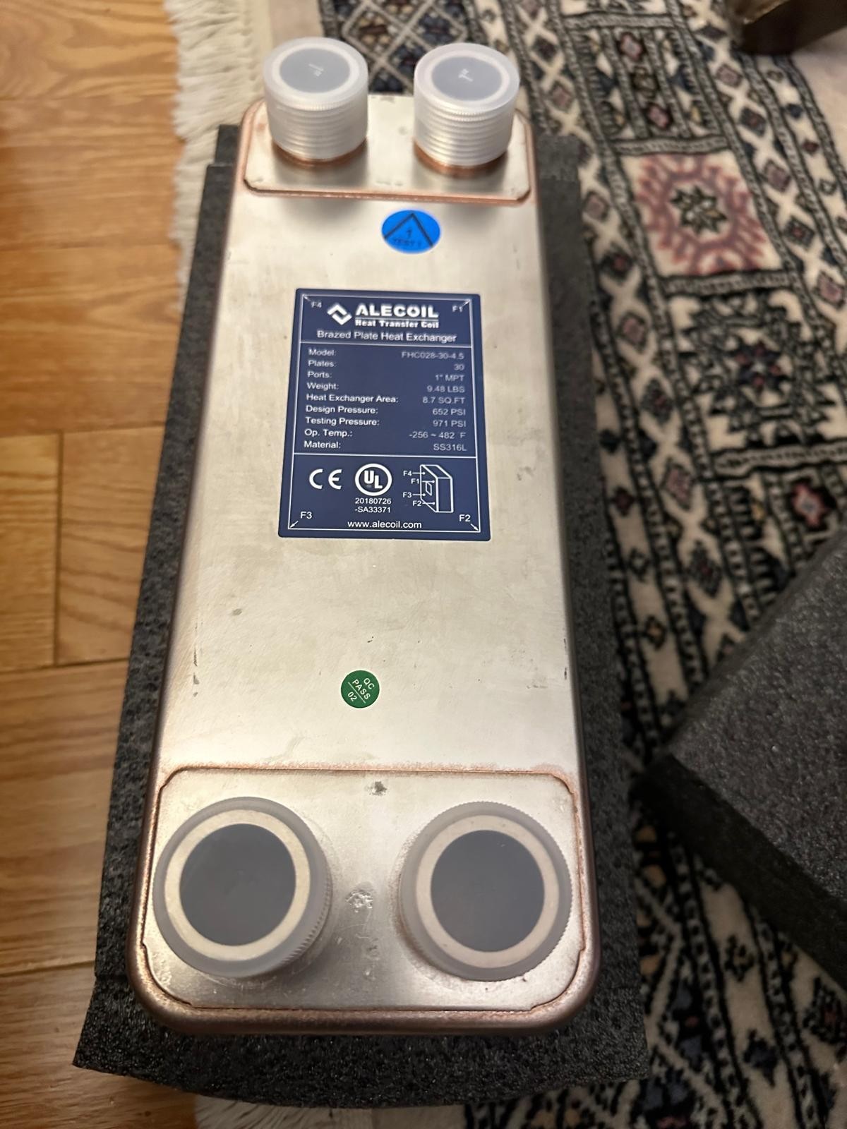 4"X12" 30 Plates Heat Exchanger with 1" MPT Port,316L Stainless Steel Water to W